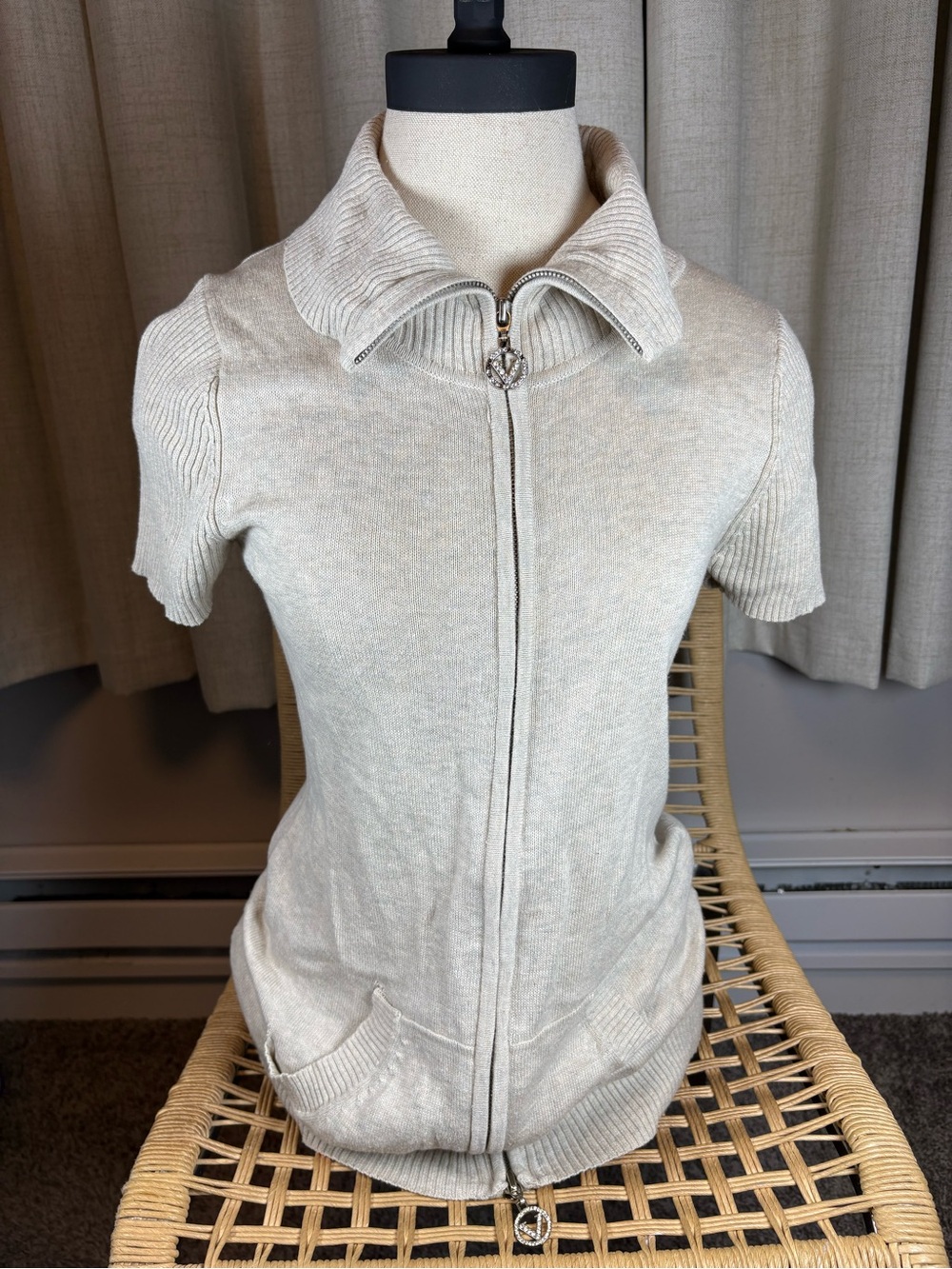 Vertigo Paris Short Zip Knit Jacket in Beige